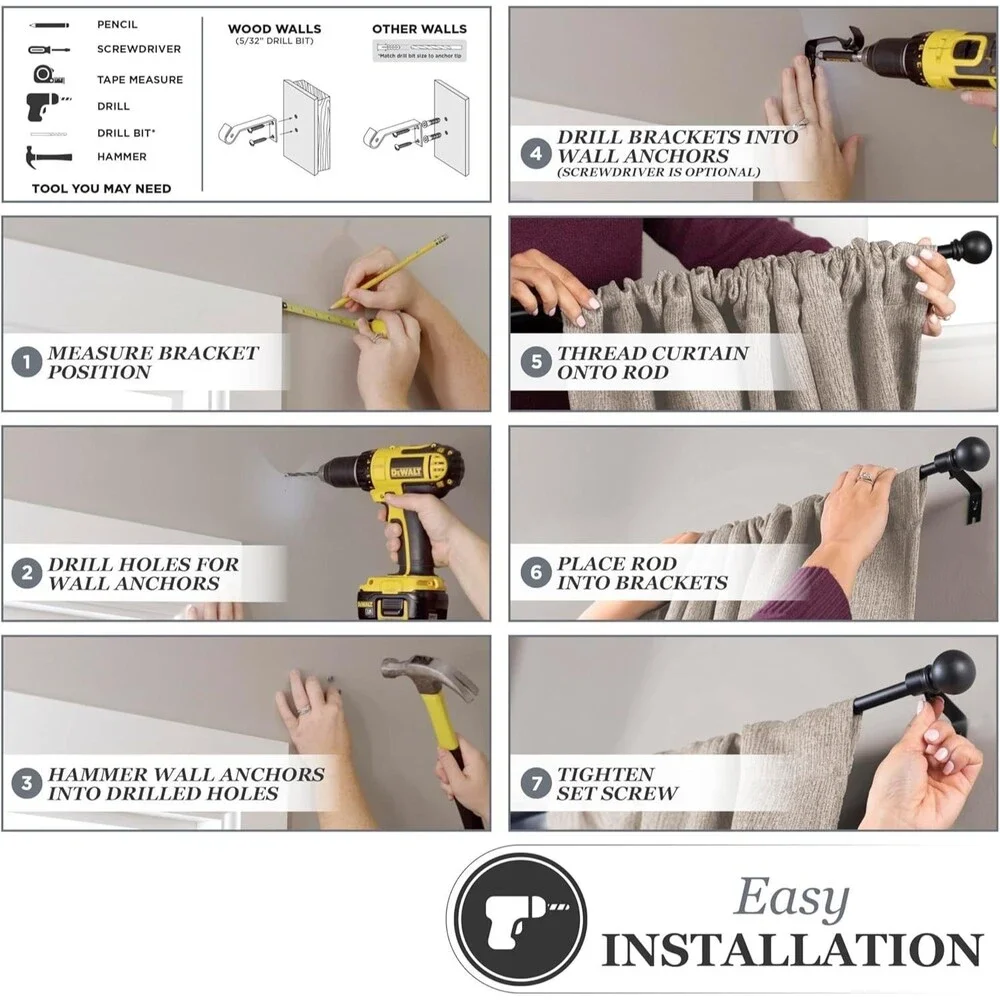 4-Pack Kenney Beckett Soft Square End Standard Decorative Window Curtain Rod,